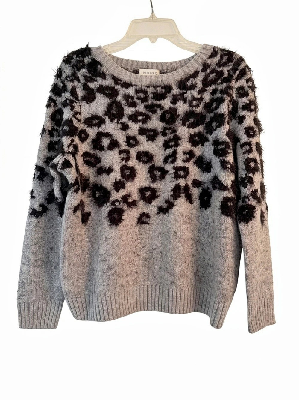 Marks & Spencer Grey Animal Print Alpaca Blend Fuzzy Sweater Size UK 14 / US L